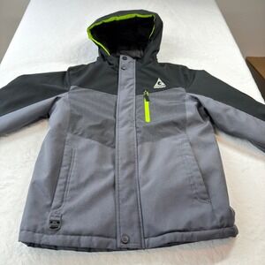 Gerry Winter Jacket Boys Large 14/16 Grey Black Neon Green Good Hooded Ski Coat